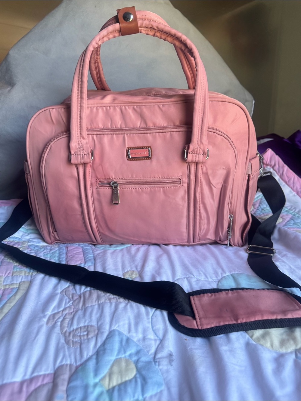 Welavila Rose Gold Diaper Bag with Shoulder Strap and Multiple Pockets